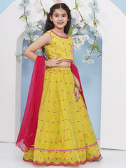 Girls Lime Green with Embroidered Ready to Wear Lehenga & Choli with Dupatta.