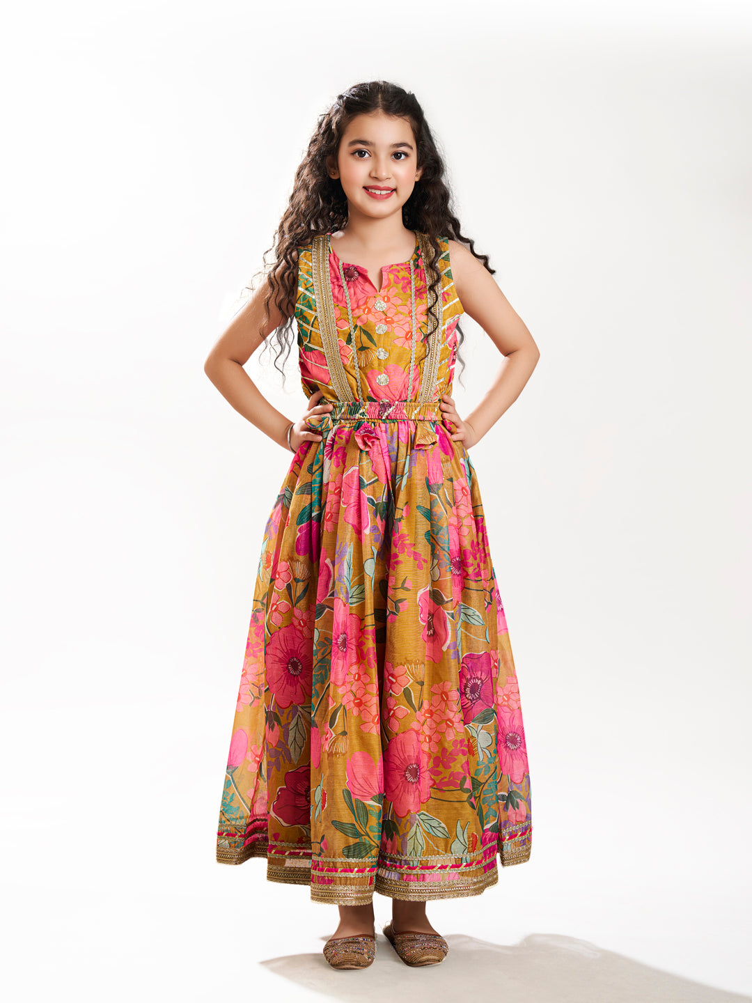 Yellow & pink Floral printed Dress