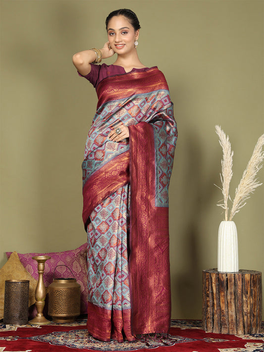 Majestic Red & Teal Silk Saree with Rich Woven Pallu – A Regal Touch for Special Moments