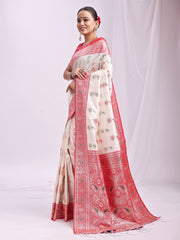 Banarasi Silk Saree with Silver Zari Border & Paisley Design - Festive Wedding Wear | Elegant Traditional Pallu | Soft Silk Finish for Women | Cultural Ethnic Saree