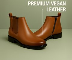 THE ASHFORD Men's Stylish Vegan Leather Chelsea Boots with Side Zipper & Elastic Panel, Square Toe Ankle Boot (Tan / Black / Brown)