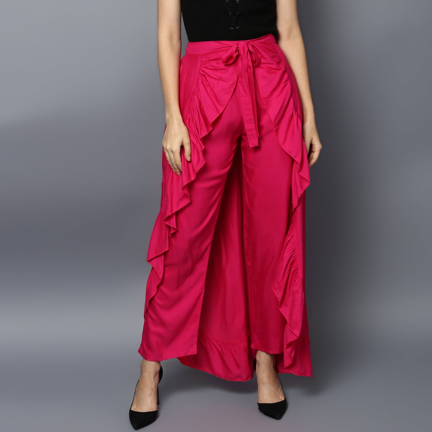 تنورة وبنطلون نسائي من قماش الرايون بلون الفوشيا