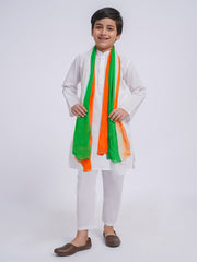 Boys' White Pure Cotton Kurta, Pyjama & Dupatta Set