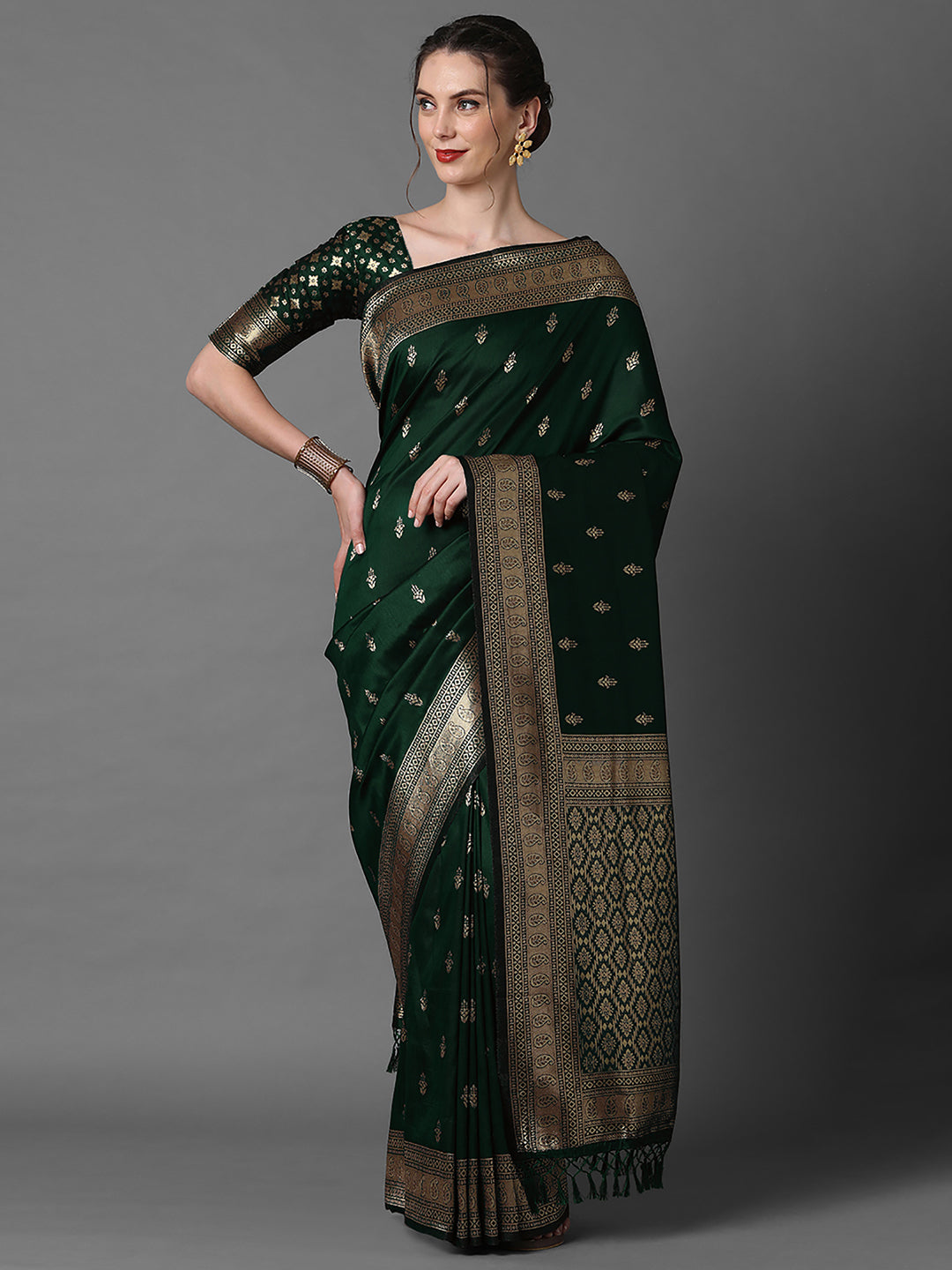 Women's Silk Blend Green WovenDesign DesignerSaree With Blouse Piece
