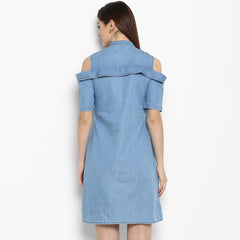 StyleStone - Women's Denim Cold Shoulder Dress