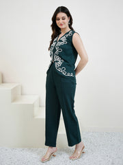 Embroidered Linen Top With Trousers