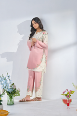Blush Pink & Off-White Floral  Rayon Co-Ord Set - Effortless Elegance