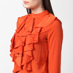 Women's Yellow Front Ruffle Bell Sleeve Dress