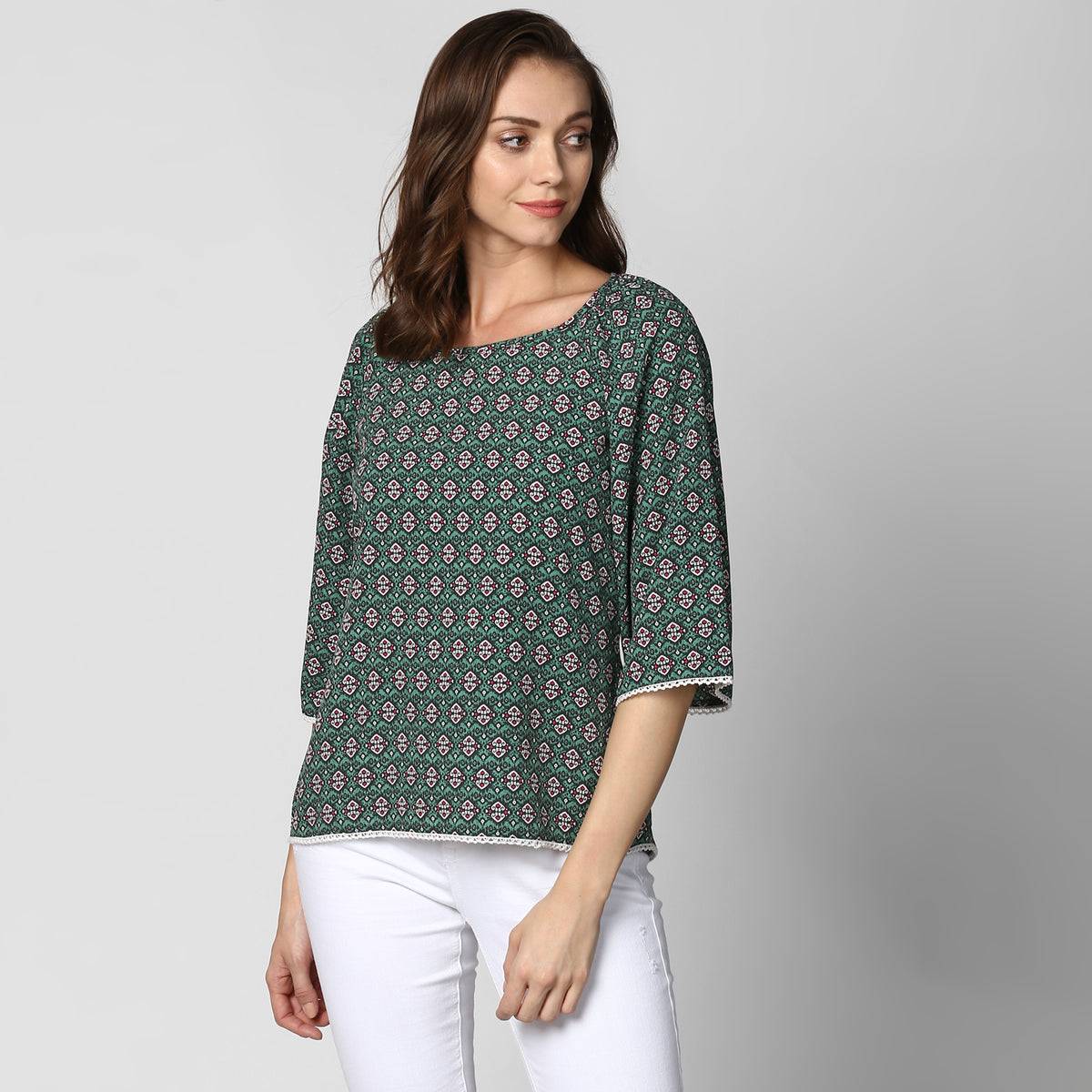 Women's Green Printed Polyester Top