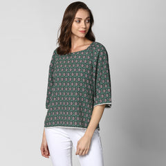 Women's Green Printed Polyester Top
