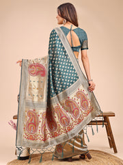 Grace in Every Thread – Sea Green & Beige Linen Cotton Saree with Royal Paisley Charm
