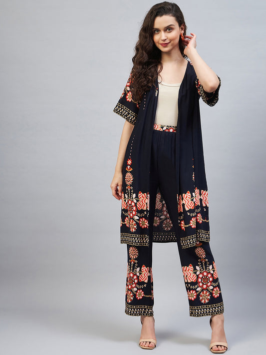 Women's Rayon Printed Shrug & Trouser Co-Ord Set( inner not included)