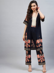 Women's Rayon Printed Shrug & Trouser Co-Ord Set( inner not included)