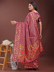 Fiery Red Banarasi Silk Saree with Gold Zari and Colorful Pallu – Perfect for Bridal, Wedding & Festive Glamour