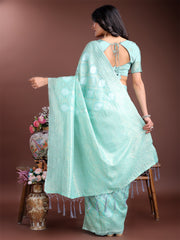 Elegant Sea Green Cotton Saree for Women – Soft Lightweight Saree with Zari Woven Butta & Tassel Border