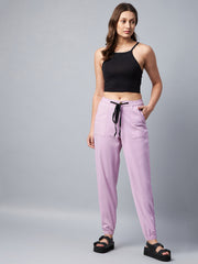 Women's Lavender Cotton Twill Jogger with Black Drawstring