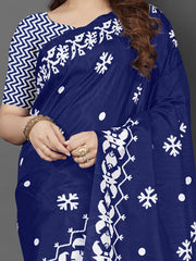Women's Dola Silk Blue Printed DesignerSaree With Blouse Piece