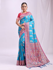 Banarasi Silk Saree with Silver Zari Border & Paisley Design - Festive Wedding Wear | Elegant Traditional Pallu | Soft Silk Finish for Women | Cultural Ethnic Saree