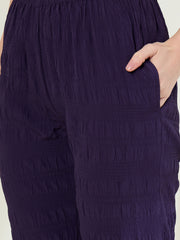 Women's Purple Textured Shrug & Pant Set (inner not included)