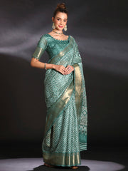 Women's Art Silk Sea Green Printed Designer Saree With Blouse Piece