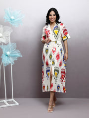 Printed A-Line Midi Dress