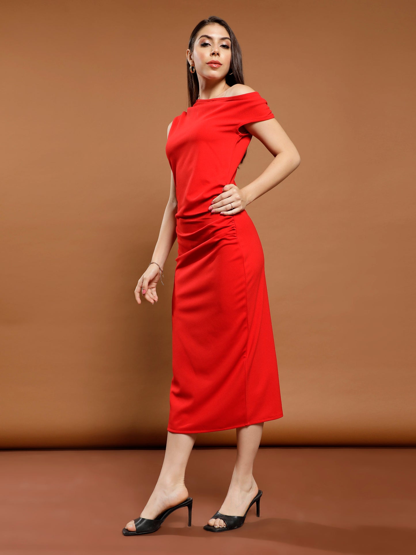 One Shoulder Scuba Bodycon Midi Dress