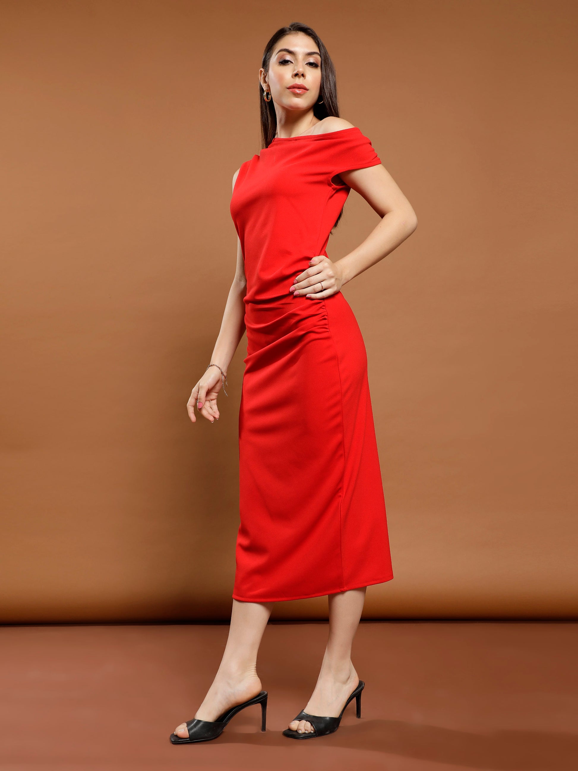 One Shoulder Scuba Bodycon Midi Dress