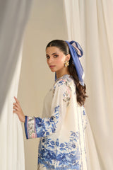 Blue floral printed white Co-Ord Set