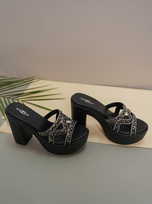 Fashion Open Back Sandal 4 inches Block Heels