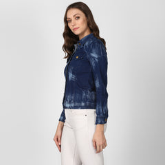 Women's Blue Denim Jacket with Washed effect