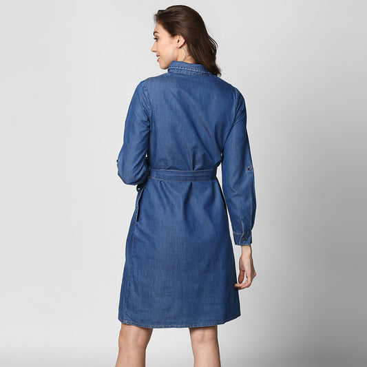 Women's Denim Double Pocket Zip Dress