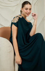 Embellished One-Shoulder Kaftan Maxi Dress