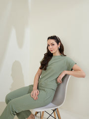 Women's  Olive Ribbed Cotton Co-Ord Set