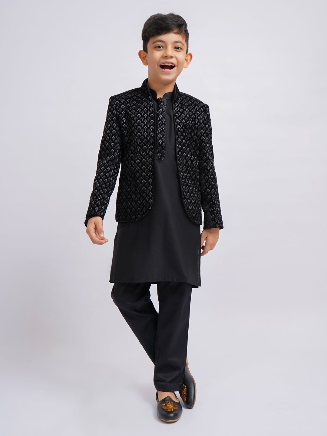 Boys' Black Jodhpuri, Kurta and Pyjama Set
