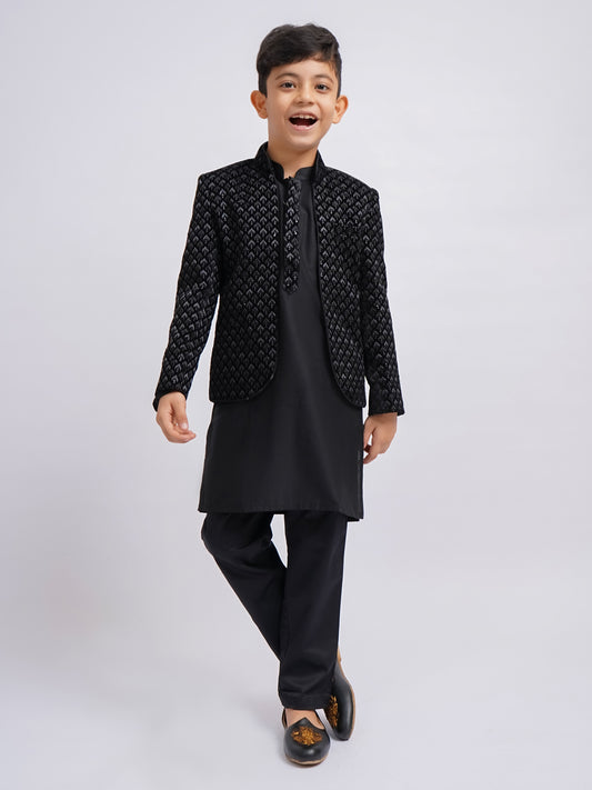 Boys' Black Jodhpuri, Kurta and Pyjama Set
