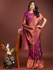 Teal Blue Linen Cotton Saree with Golden Zari Leaf Woven Design & Rich Pallu – Festive Wear | Office Look | Soft Drape