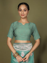 Green Floral Linen Cotton Saree with Zari Border & Digital Printed Pallu – Elegant Sari for Festive Occasions