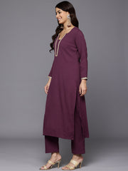 Women Purple Gota Lace Embellished Kurta With Bottom And Dupatta