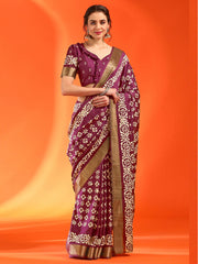 Women's Silk Blend Pink Printed Designer Saree With Blouse Piece