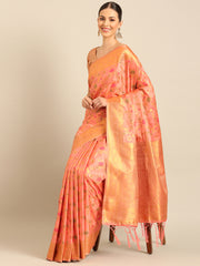 Graceful Banarasi Silk Saree with Zari Woven Border & Floral Jaal - Wedding & Festive Wear