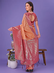 Vibrant Yellow & Blue Lichi Silk Saree with Rich Woven Border and Contrast Blouse – Festive & Wedding Wear