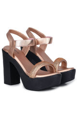 Casual Fashion Sandals 4 Inches Block Ankle Loop Round Toe Heels