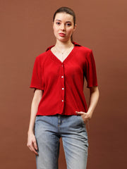 Women Self Design Shirt Style Top