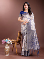 Graceful Cream & Pink Linen Cotton Saree with Rich Zari Pallu – A Touch of Royal Comfort