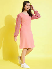 Girls Red & Pink Balloon Sleeve Dresss