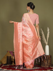 Elegant Peach Cotton Saree with Golden Zari Work – Graceful Comfort for Everyday & Festive Wear