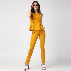 Women's Mustard Yellow Coordinated Peplum Top and Pants Set