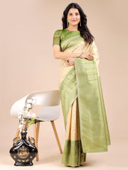 Graceful Cream and Green Silk Saree – Traditional Elegance with Royal Charm