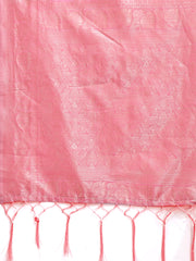 Elegant Peach Pink Linen Cotton Saree for Women – Soft Lightweight Saree with Subtle Self-Weave & Tassel Pallu