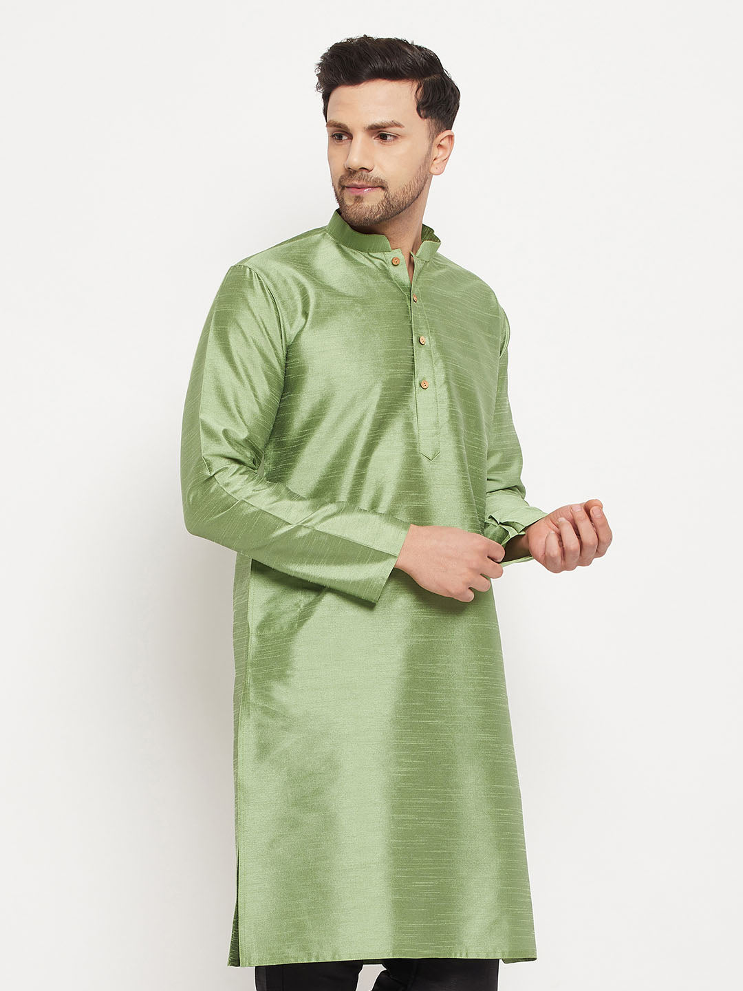 Vastramay - Men's Light Green Silk Blend Kurta Only